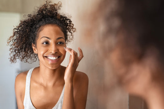 Woman touching face 